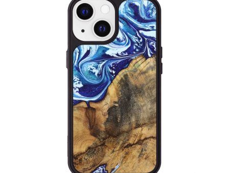 iPhone 13 Wood+Resin Phone Case - Chasity (Blue, 720556) For Sale