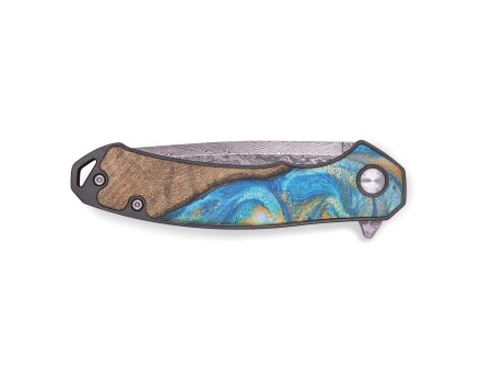 EDC Wood+Resin Pocket Knife - Amie (Teal & Gold, 719406) For Sale