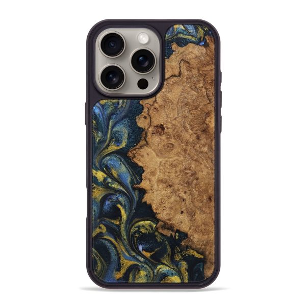 iPhone 16 Pro Max Wood+Resin Phone Case - Heath (Teal & Gold, 720910) Online Sale