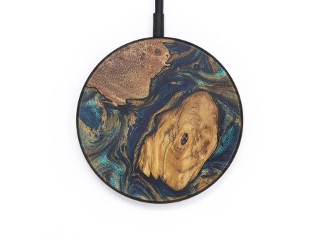 Circle Wood+Resin Wireless Charger - Brock (Teal & Gold, 718523) For Discount