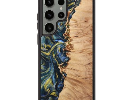 Galaxy S23 Ultra Wood+Resin Phone Case - Jill (Teal & Gold, 720902) For Sale