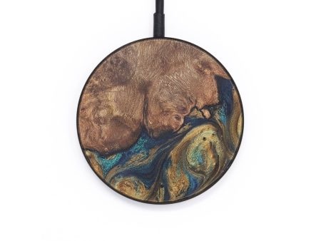 Circle Wood+Resin Wireless Charger - Kayla (Teal & Gold, 718555) Hot on Sale