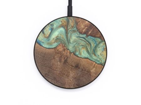 Circle Wood+Resin Wireless Charger - Lilith (Teal & Gold, 718556) on Sale