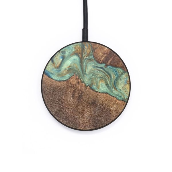 Circle Wood+Resin Wireless Charger - Lilith (Teal & Gold, 718556) on Sale