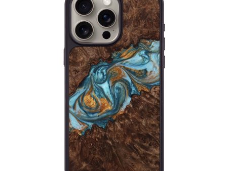 iPhone 15 Pro Max Wood+Resin Phone Case - Mya (Teal & Gold, 719428) on Sale