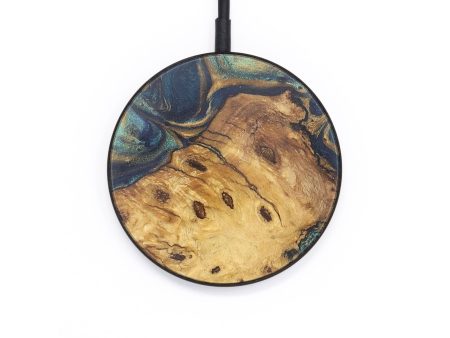 Circle Wood+Resin Wireless Charger - Geraldine (Teal & Gold, 718554) For Cheap