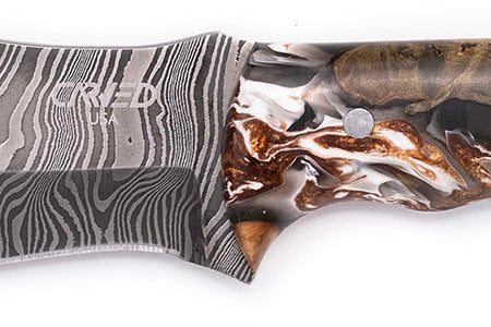 Carved Damascus Hunting Knife #10586 For Sale