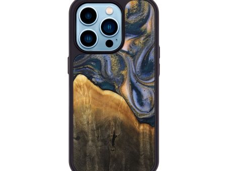 iPhone 14 Pro Wood+Resin Phone Case - Elaine (Teal & Gold, 716870) Online