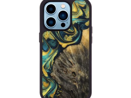 iPhone 14 Pro Wood+Resin Phone Case - Luella (Teal & Gold, 716227) Hot on Sale