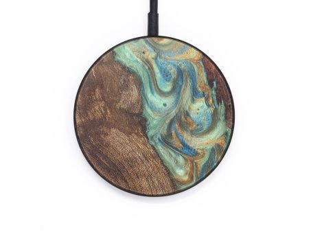 Circle Wood+Resin Wireless Charger - Dylan (Teal & Gold, 718577) Hot on Sale