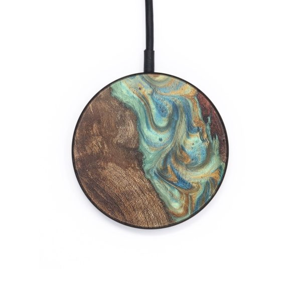 Circle Wood+Resin Wireless Charger - Dylan (Teal & Gold, 718577) Hot on Sale