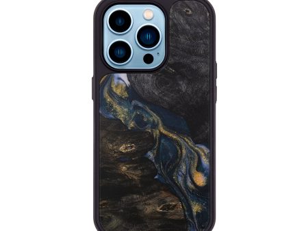 iPhone 14 Pro Wood+Resin Phone Case - Sam (Teal & Gold, 717885) Supply