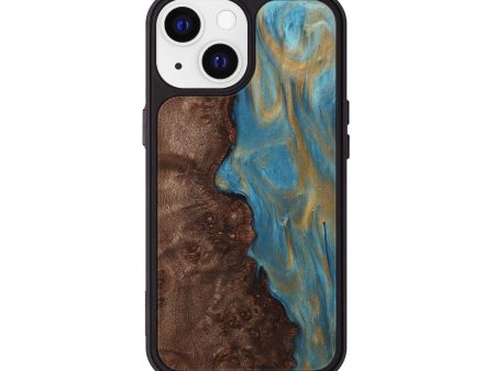 iPhone 13 Wood+Resin Phone Case - Britney (Teal & Gold, 720084) Discount