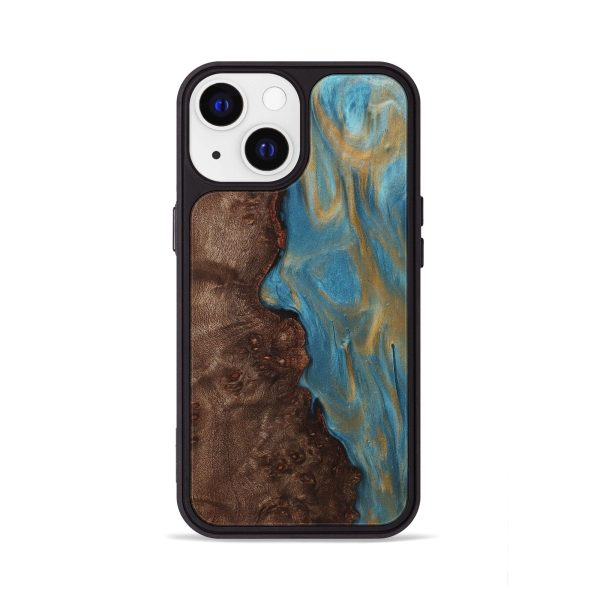 iPhone 13 Wood+Resin Phone Case - Britney (Teal & Gold, 720084) Discount