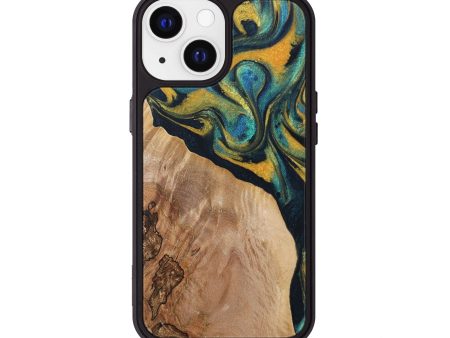 iPhone 13 Wood+Resin Phone Case - Sherlyn (Teal & Gold, 716254) Online Hot Sale