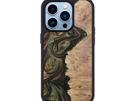 iPhone 14 Pro Wood+Resin Phone Case - Cristina (Green, 717080) For Cheap