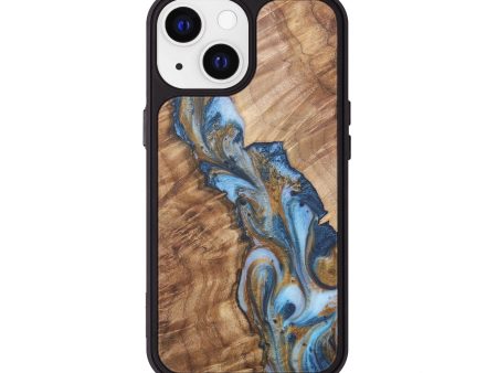 iPhone 13 Wood+Resin Phone Case - Ariella (Teal & Gold, 716223) Sale