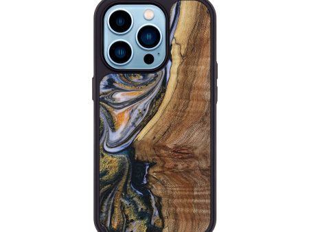 iPhone 14 Pro Wood+Resin Phone Case - Benjamin (Teal & Gold, 719107) Discount