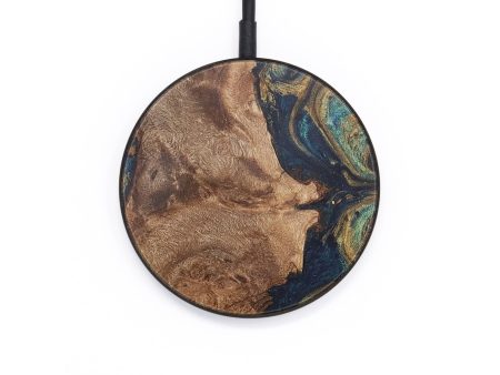 Circle Wood+Resin Wireless Charger - Charlie (Teal & Gold, 718568) Hot on Sale