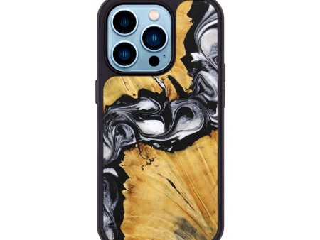 iPhone 14 Pro Wood+Resin Phone Case - Tracy (Black & White, 716740) on Sale