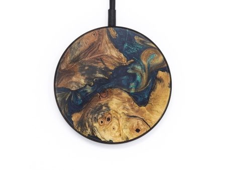 Circle Wood+Resin Wireless Charger - Judith (Teal & Gold, 718574) Online Sale