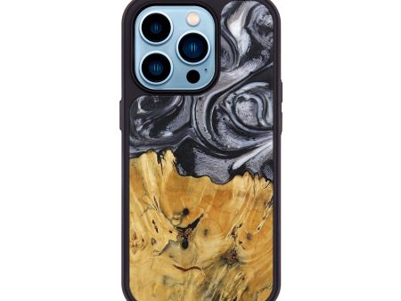 iPhone 14 Pro Wood+Resin Phone Case - Lainey (Black & White, 718144) Online Sale